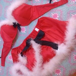 Red and White Intimate Set with Fur Trim
